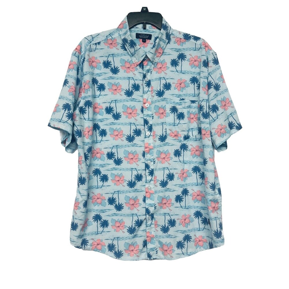 Simply Southern Short Sleeve Button Front Men's size L Shirt Tropical Print